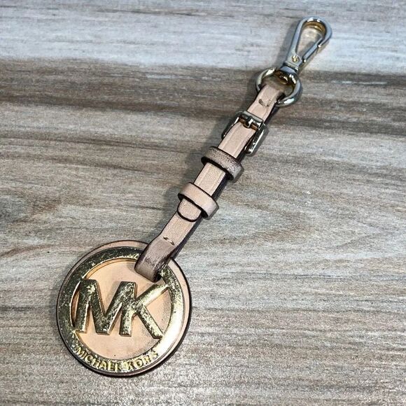 MK Michael Kors large gold tone keychain purse bag charm tan leather heritage - Picture 1 of 9